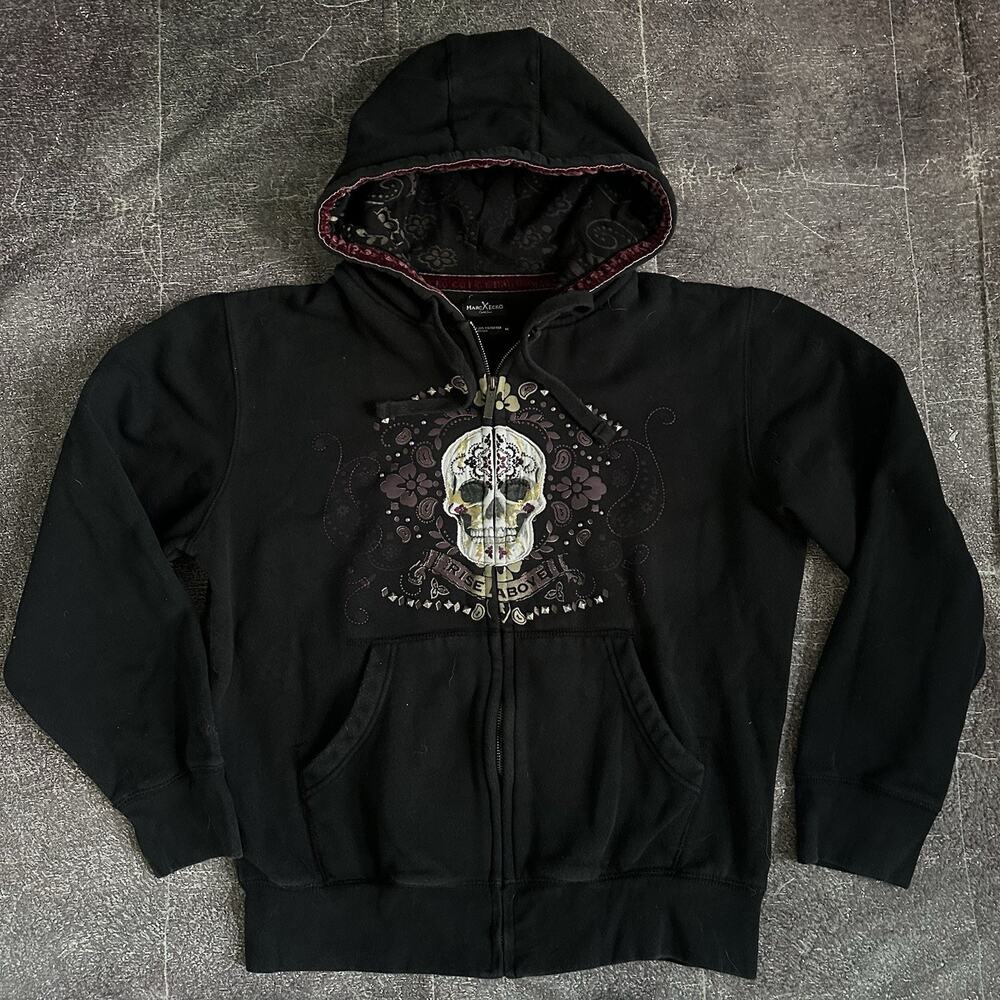 Women's Vintage Y2K Marc Ecko Cut & Sew Black Full Zip Up Hoodie Sweatshirt Sz M